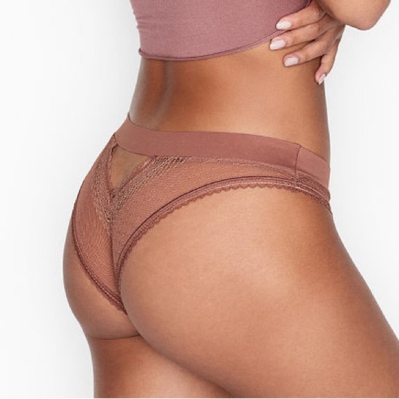 💕 Dusty Rose Pink High Waist High Leg Lace Brazilian Cut Cheeky Panty - Picture 1 of 13